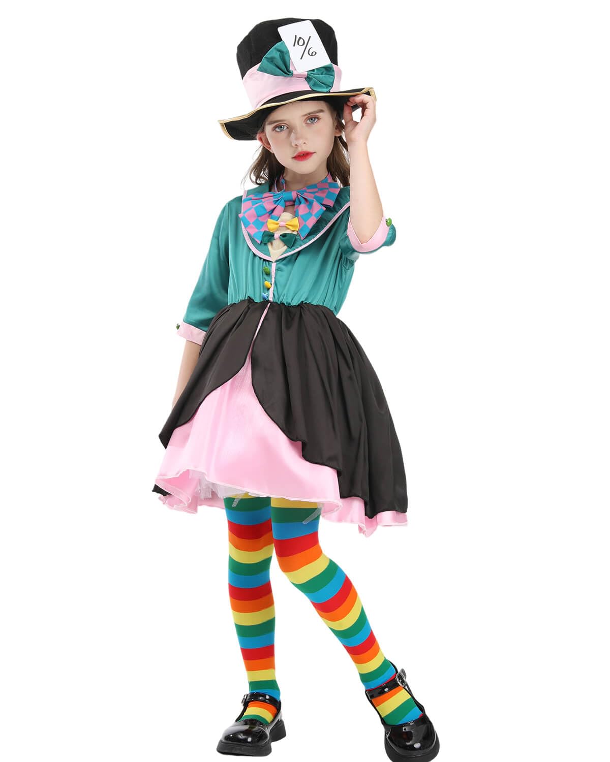 Nuoqi Girls Mad Hatter Costume Mad Hatter Tea Party Costume Halloween Dress with Hat M