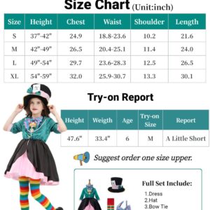 Nuoqi Girls Mad Hatter Costume Mad Hatter Tea Party Costume Halloween Dress with Hat M