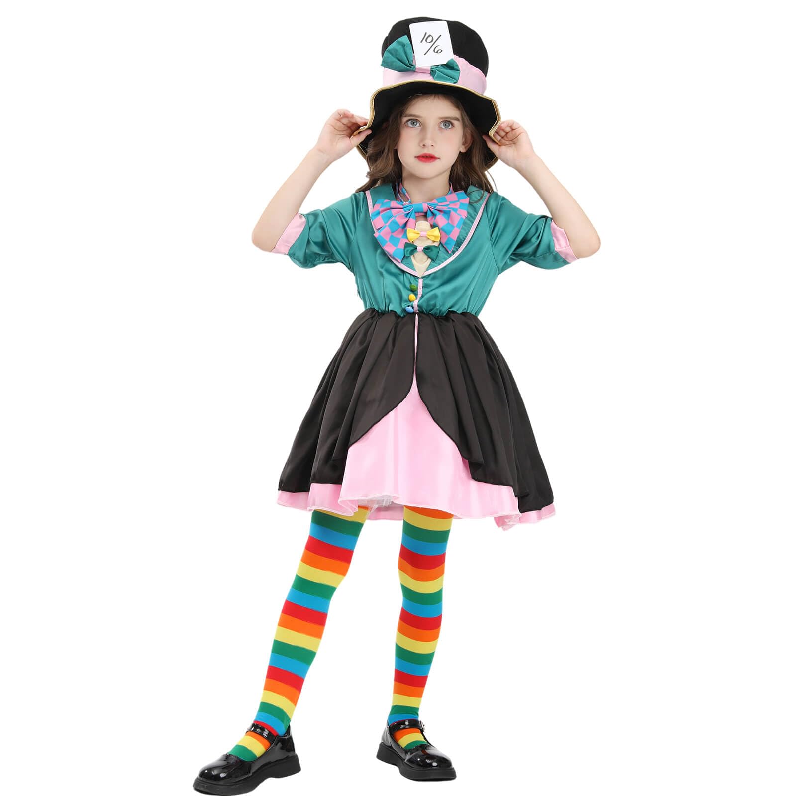 Nuoqi Girls Mad Hatter Costume Mad Hatter Tea Party Costume Halloween Dress with Hat M