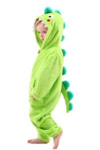 lolanta boys girls dinosaur costume bodysuit flannel toddler one piece jumpsuit kids gifts (green, 6-7 years)