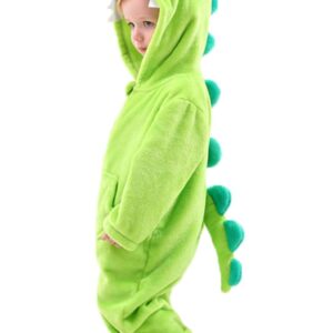 LOLANTA Boys Girls Dinosaur Costume Bodysuit Flannel Toddler One Piece Jumpsuit Kids Gifts (Green, 6-7 Years)