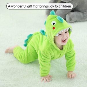 LOLANTA Boys Girls Dinosaur Costume Bodysuit Flannel Toddler One Piece Jumpsuit Kids Gifts (Green, 6-7 Years)