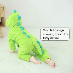 LOLANTA Boys Girls Dinosaur Costume Bodysuit Flannel Toddler One Piece Jumpsuit Kids Gifts (Green, 6-7 Years)