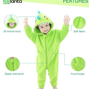 LOLANTA Boys Girls Dinosaur Costume Bodysuit Flannel Toddler One Piece Jumpsuit Kids Gifts (Green, 6-7 Years)