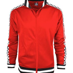 SCREENSHOT-F11854 Mens Urban Hip Hop Premium Track Jacket - Slim Fit Checker Taped Block Fashion Top-Red-Large