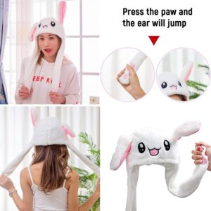 Arcimatto Animal Hat Plush Bunny Ears Moving Jumping Dress Up Cosplay Party Christmas Holiday Rabbit Cap for Kids Adults (White Rabbit)