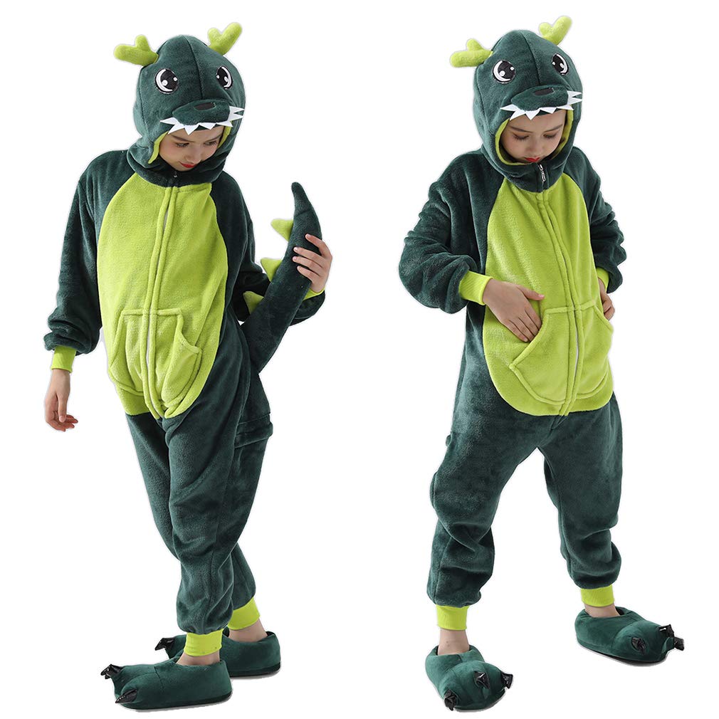 Beskie Kids Onesie Pajamas Unisex Dragon Christmas Halloween Costume Age 2-10 Years （Without Slipper ） Green