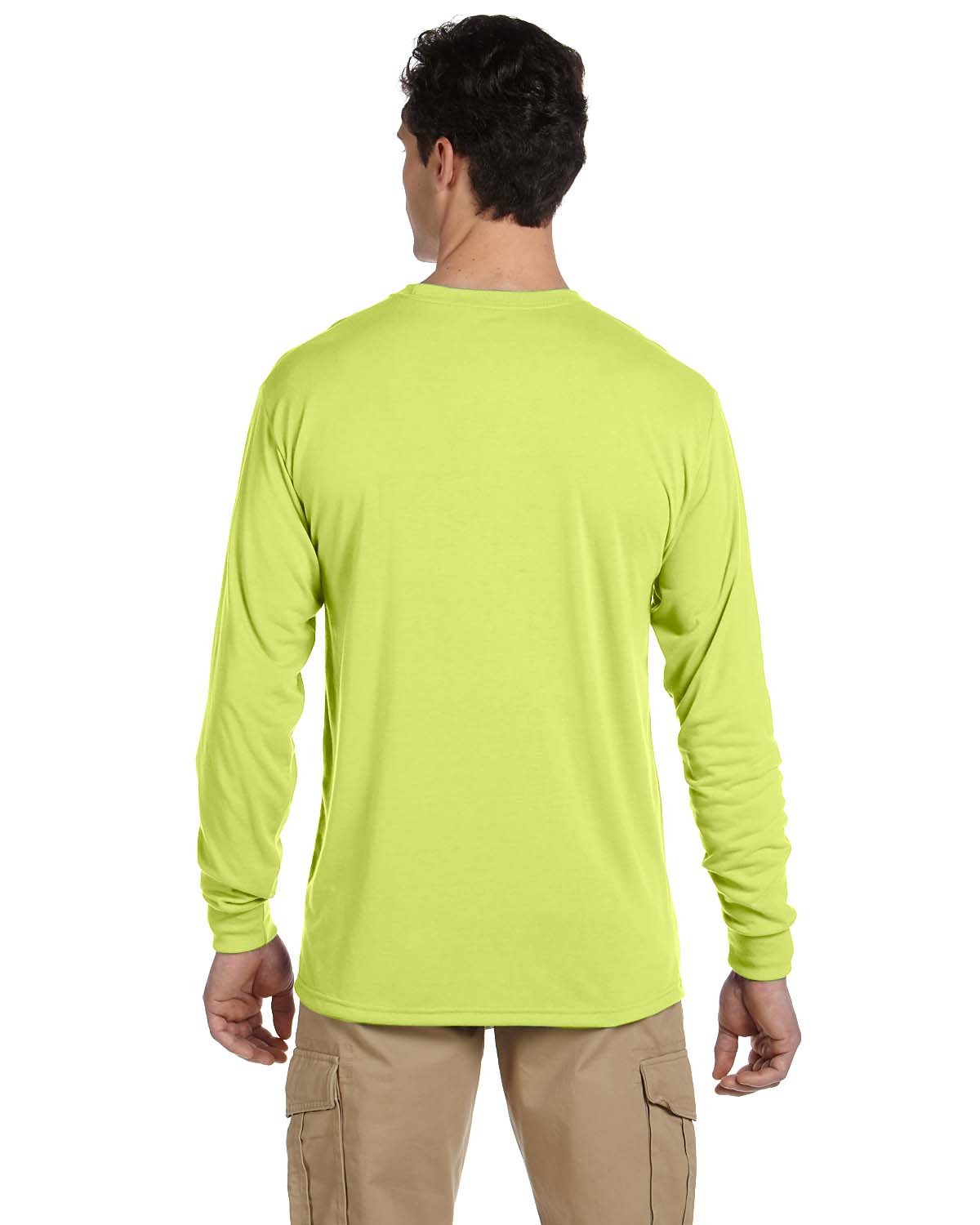 Jerzees 100% Polyester Moisture-Wicking Long-Sleeve T-Shirt, XL, SAFETY GREEN