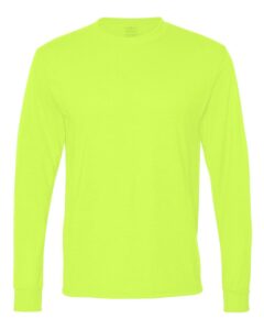jerzees 100% polyester moisture-wicking long-sleeve t-shirt, xl, safety green
