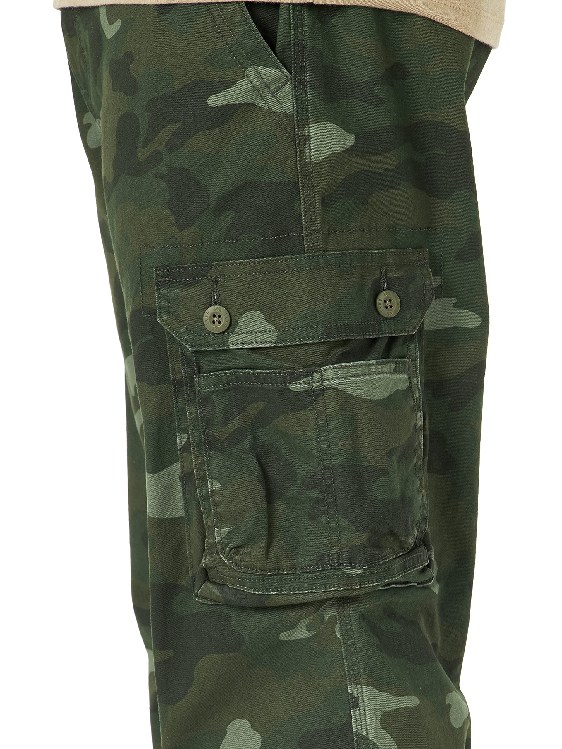 Lee Men's Wyoming Relaxed Fit Cargo Pant, Green Camo, 40W x 32L