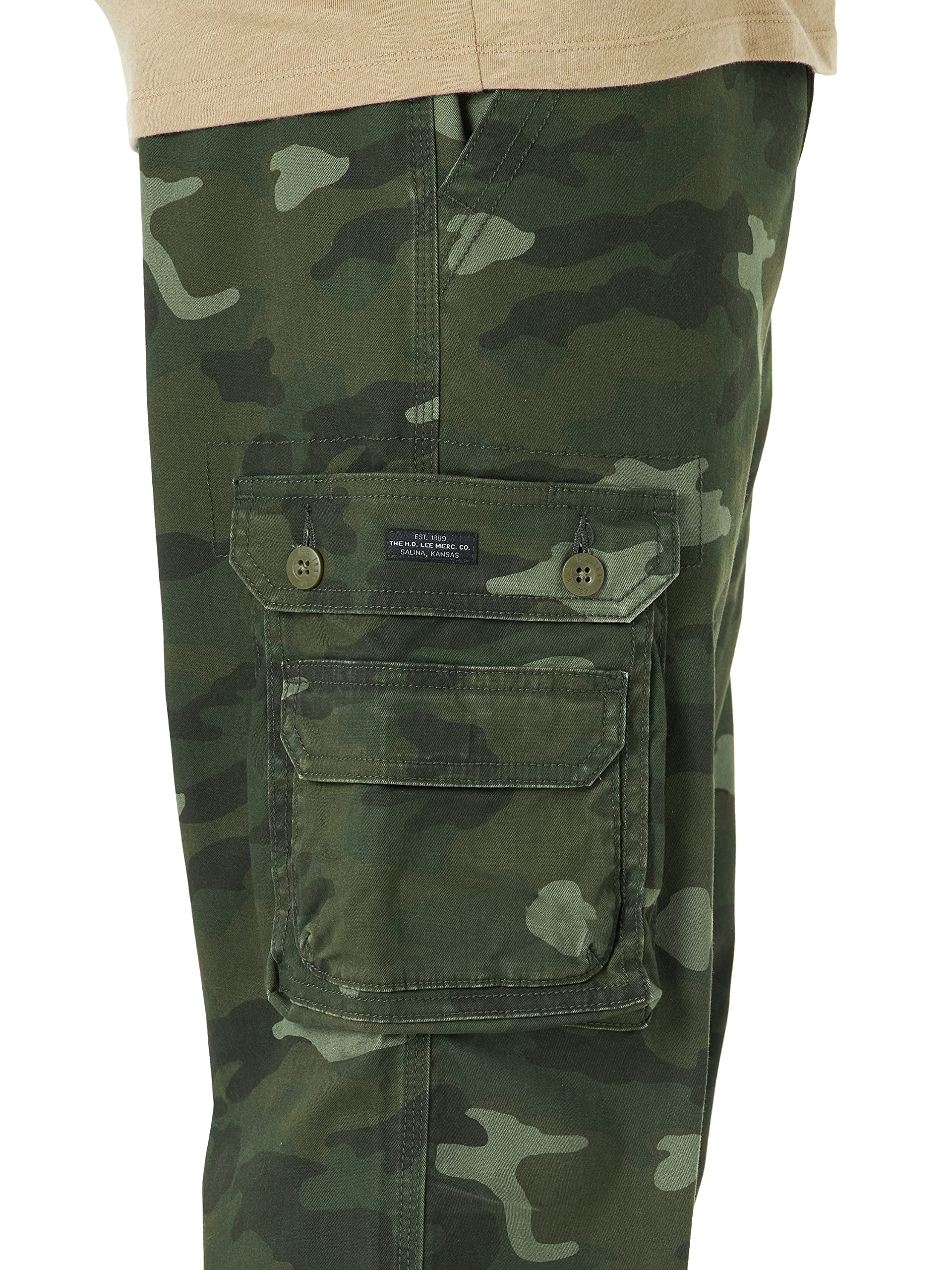 Lee Men's Wyoming Relaxed Fit Cargo Pant, Green Camo, 40W x 32L