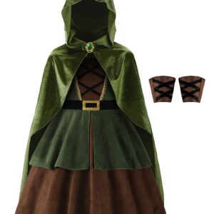 ReliBeauty Archer Costume Girls Huntress Costume for Girls with Cape,Green 10-12/150