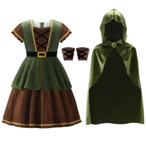 ReliBeauty Archer Costume Girls Huntress Costume for Girls with Cape,Green 10-12/150