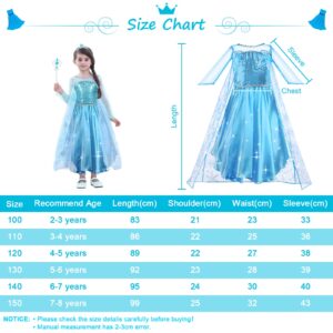 URAQT Princess Dress Costume for Girls Princess Dress Up Deluxe Girls Fancy Dress Snow Queen Birthday Party Cosplay Costume with Crown Wand Accessories