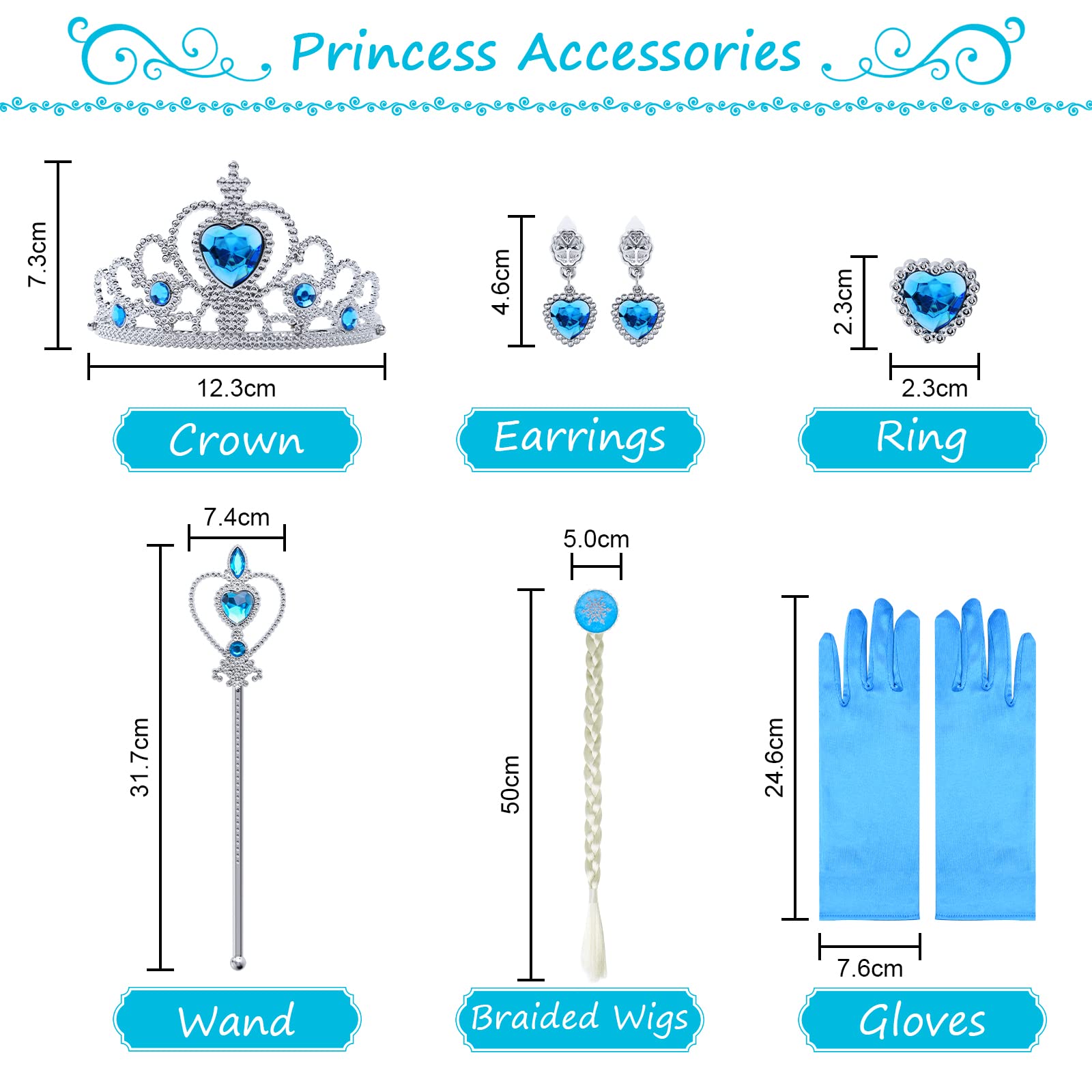 URAQT Princess Dress Costume for Girls Princess Dress Up Deluxe Girls Fancy Dress Snow Queen Birthday Party Cosplay Costume with Crown Wand Accessories