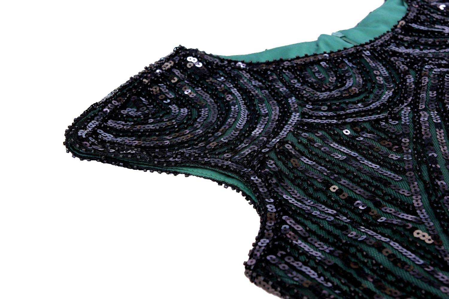 Letter Love Women 1920s Vintage Flapper Fringe Beaded Gatsby Party Dress With 20s Accessories Set (S, Black Green)