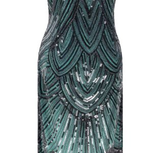Letter Love Women 1920s Vintage Flapper Fringe Beaded Gatsby Party Dress With 20s Accessories Set (S, Black Green)