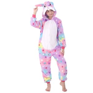 WOYASIM Unisex Flannel Costume Onesie Kids Halloween Easter Animal Cosplay for Girls Boys One Piece Star Rabbit M