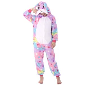 WOYASIM Unisex Flannel Costume Onesie Kids Halloween Easter Animal Cosplay for Girls Boys One Piece Star Rabbit M