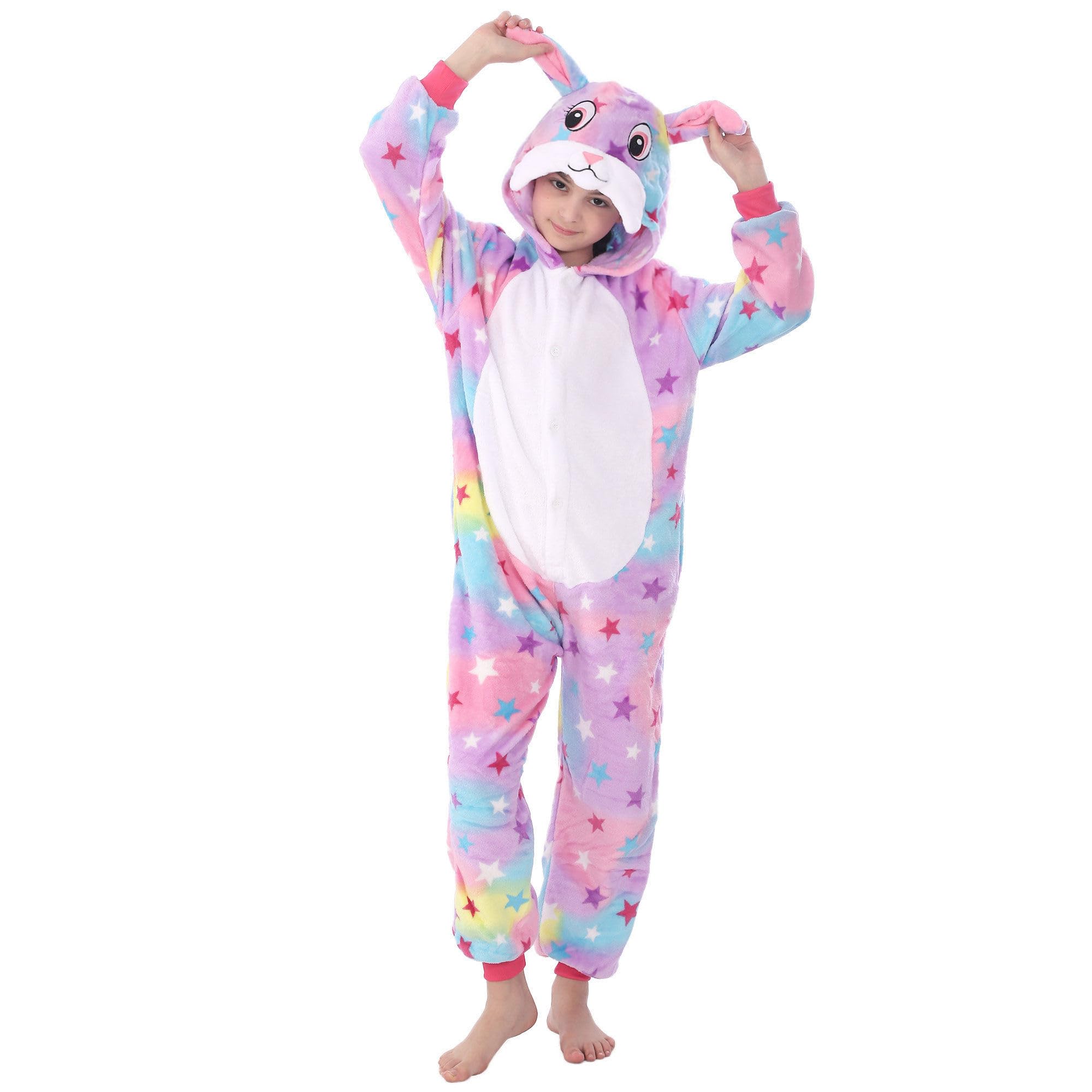 WOYASIM Unisex Flannel Costume Onesie Kids Halloween Easter Animal Cosplay for Girls Boys One Piece Star Rabbit M