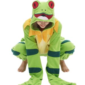 vavalad Unisex Adult Onesie Animal Cosplay One Piece Pajama Sleepwear Halloween Christmas Custume for Women Men Teens, Green