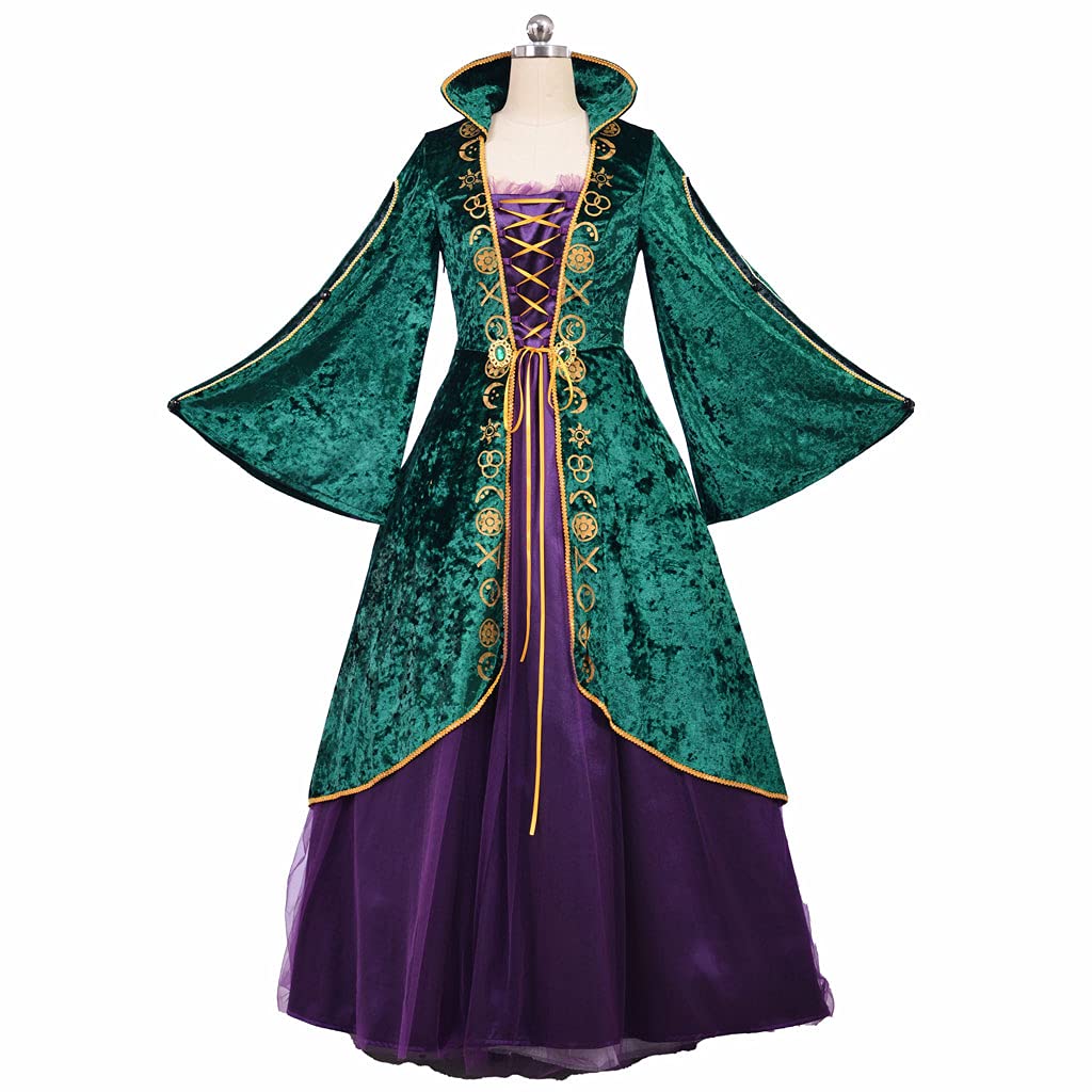 1791's lady Women Green Velvet Dress Halloween Witch Cosplay Costume