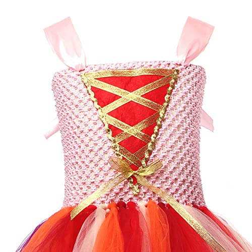 IBAKOM Toddler Halloween Costumes for Girls Wicked Witch Tulle Dress Witch Hat Broom Hood Cloak Carnival Fancy Party Fairytale Spell Caster Wizard Dress Up Teen Girl Witch Dress Pink 4-5 Years