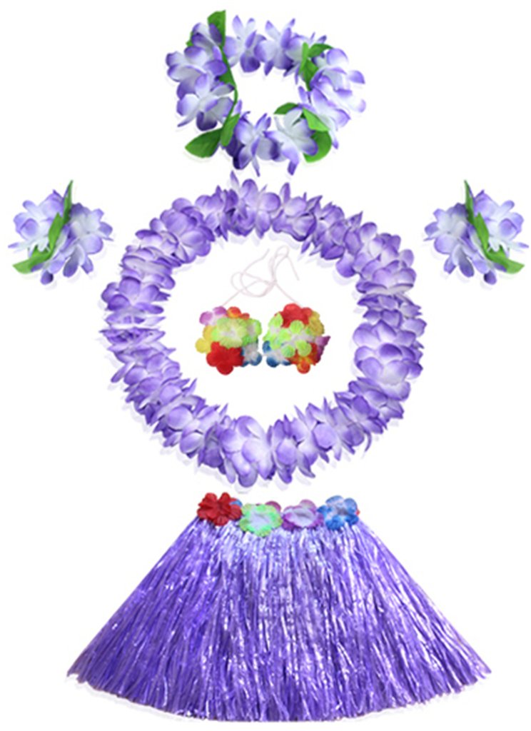 Fighting to Achieve 30cm Hawaiian purple Grass Skirt Performance Costume Set for Girls