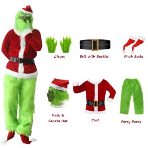 Cupohus Green Monster Costume for Adult Christmas Santa Costumes With Mask Furry Men Suit Halloween Outfit