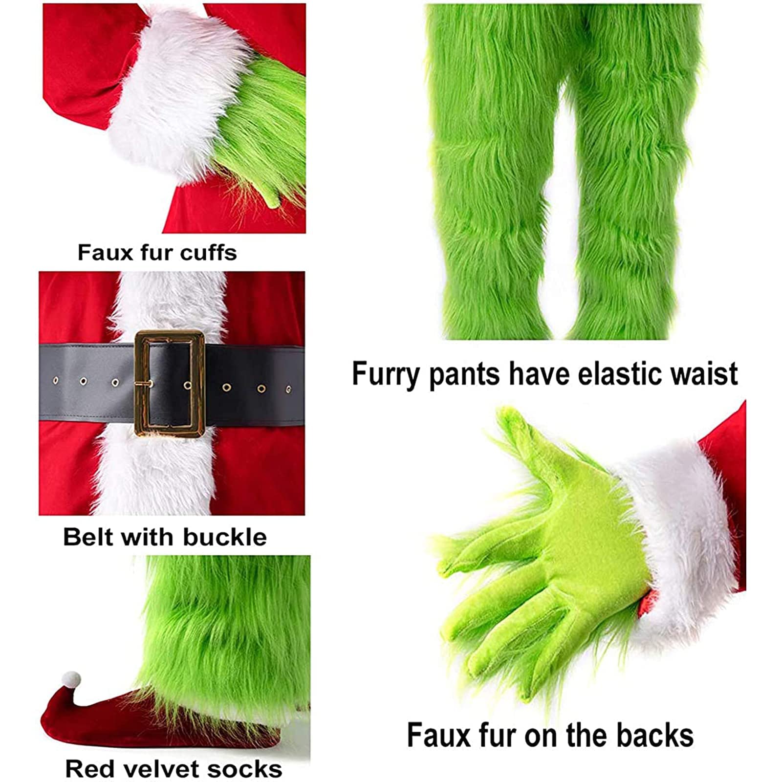 Cupohus Green Monster Costume for Adult Christmas Santa Costumes With Mask Furry Men Suit Halloween Outfit