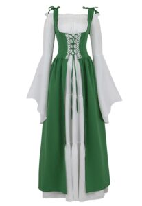 lehauya medieval dress for women green renaissance dress peasant costume irish overdress wench dress x-large