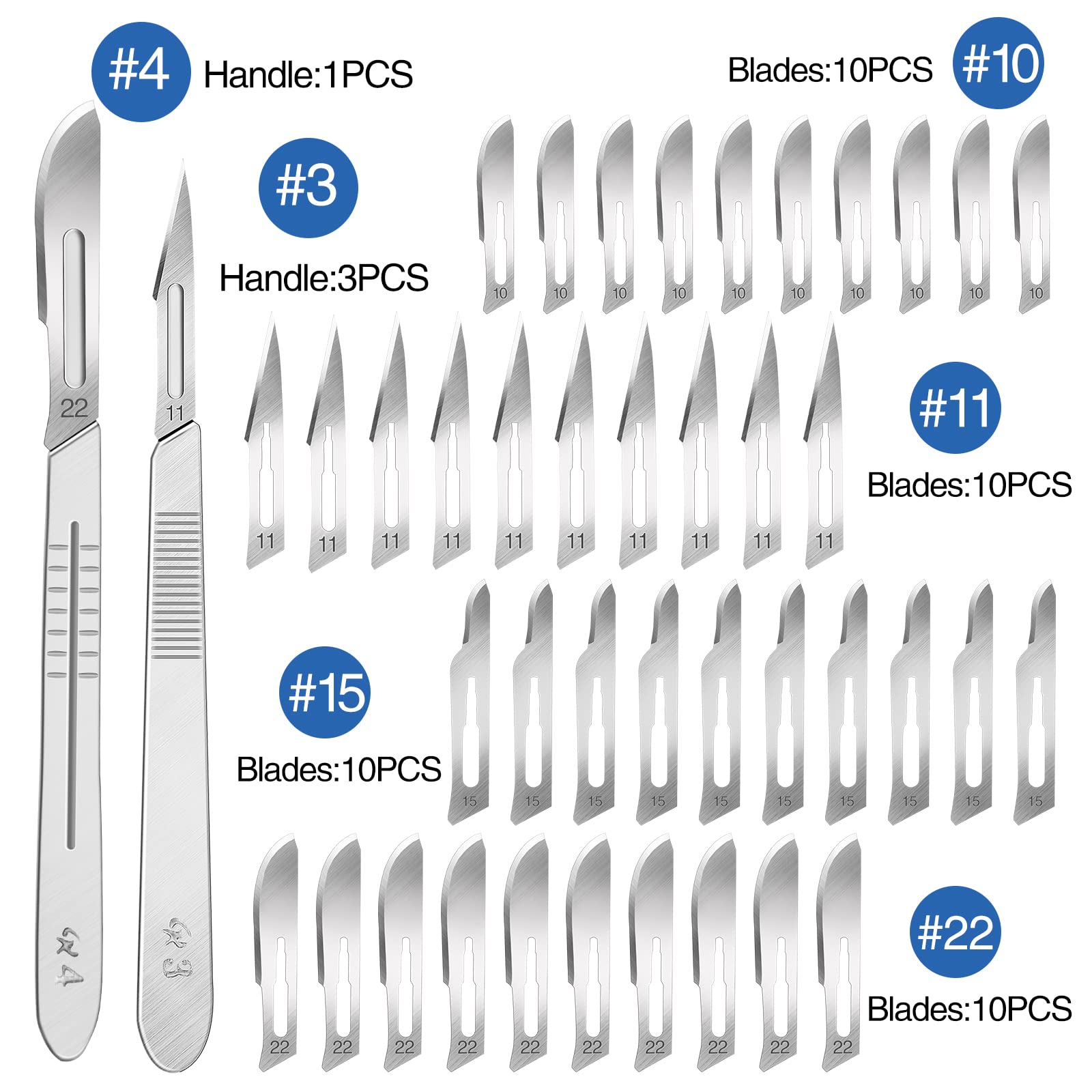 44 PCS 40 Scalpel Blades with #10#11#15#22 Scalpels Surgical Sterile Blades Including Four Handle,Laboratory Blade-Lab Knives- Carving Blades with Handle-Art Blades Practicing Cutting-Crafts & More