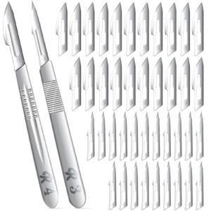 40 pieces scalpel blades #11#23 scalpels surgical blades with 2pcs #3#4 handle & storage box,individually wrapped high carbon steel blades for sculpting, cutting,crafts & more