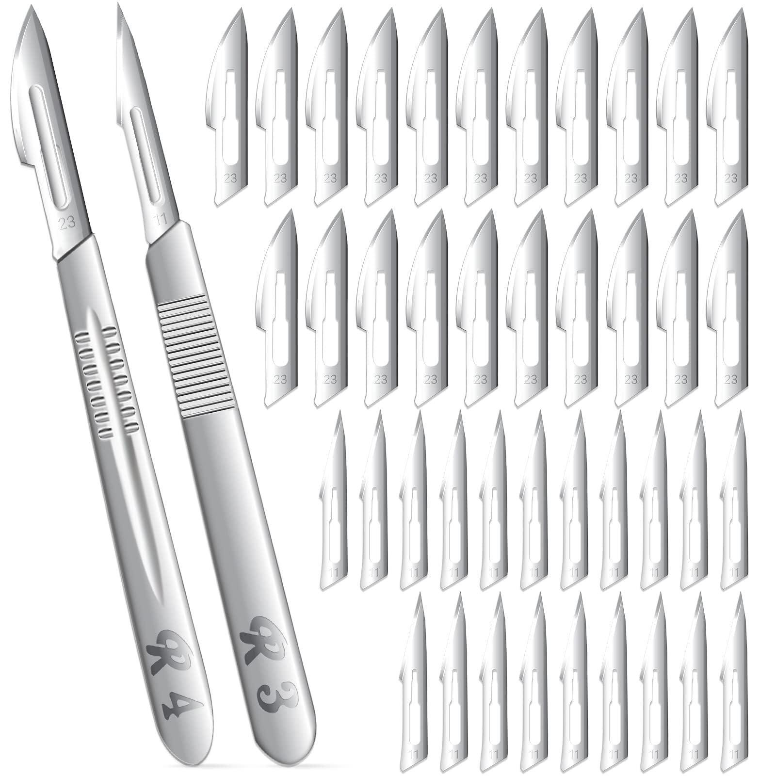 40 Pieces Scalpel Blades #11#23 Scalpels Surgical Blades with 2PCS #3#4 Handle & Storage Box,Individually Wrapped High Carbon Steel Blades for Sculpting, Cutting,Crafts & More