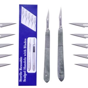 Surgiskill Pack of 2 Scalpel Handle # 3 and 10 Pcs. Scalpel Blades #11, Best for Craft Card Making, Cutter Podiatry, Dermaplaning, Dental, Medical & Vet Students