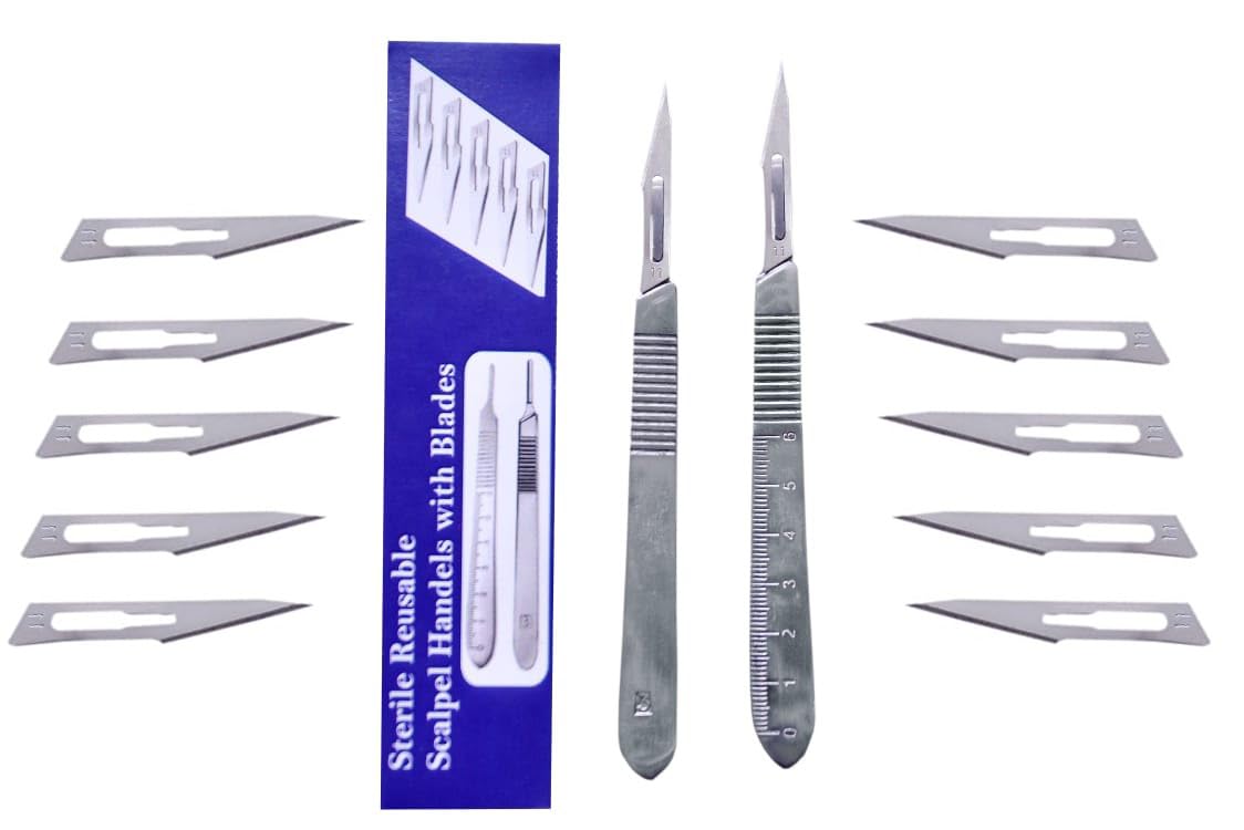 Surgiskill Pack of 2 Scalpel Handle # 3 and 10 Pcs. Scalpel Blades #11, Best for Craft Card Making, Cutter Podiatry, Dermaplaning, Dental, Medical & Vet Students