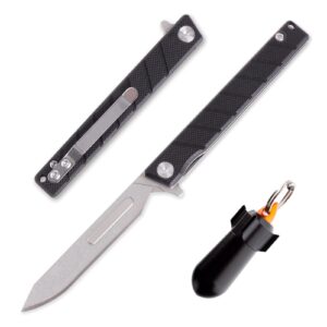 ainhue A35 Small Flipper Folding Pocket Scalpel Knife with 5pcs #60 Replaceable Blade, Black Texture G10 Handle with Liner Lock Pocket Clip, Utility Compact EDC Knives