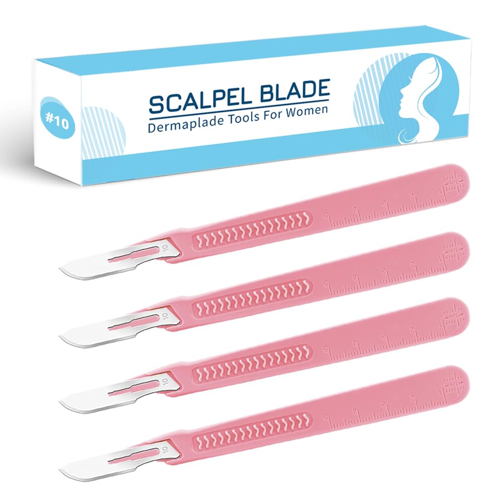 Surgical Scalpel Dermaplaning Tools #10 Dermaplane Blades with Handle, Dermablade for Women Podiatry Face Crafts Individually Sterilized Wrapped with Protect Tip Cover, No Need Install