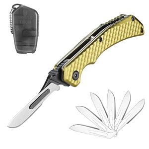 swiss+tech edc knife, folding pocket knife with 5pcs razor-sharp replaceable blades, belt clip, liner lock & aluminum alloy handle,skinning knives for hunting, survival, fishing, outdoor skinning deer