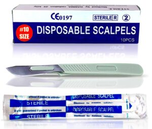 medhelp disposable scalpel 10 dermaplaning tool scalpel blades 10 with plastic handle, high carbon steel dermablade blades #10 surgical blades, scaple - box of 10