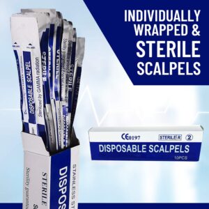 MedHelp Disposable Scalpel 10 Dermaplaning Tool Scalpel Blades 10 with Plastic Handle, High Carbon Steel Dermablade Blades #10 Surgical Blades, Scaple - Box of 10