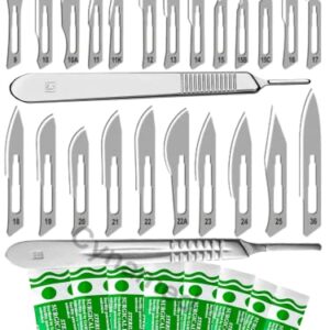 120 STERILE SCALPEL HANDLE BLADES #10#11#15#20# 21#22 +2 FREE Scalpel handle #3 and #4 Suitable for Dermaplaning, Crafts, for Biology Lab Anatomy, Practicing Cutting, Sculpting, Repairing