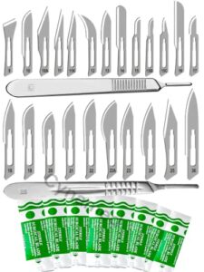 120 sterile scalpel handle blades #10#11#15#20# 21#22 +2 free scalpel handle #3 and #4 suitable for dermaplaning, crafts, for biology lab anatomy, practicing cutting, sculpting, repairing