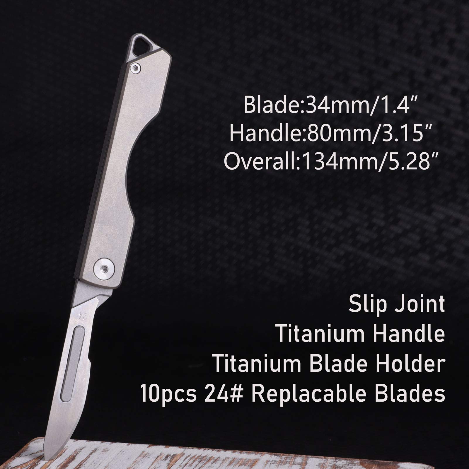 Samior TS135 Titanium Folding Scalpel Pocket Knife, 10 Replaceable #24 Razor Sharp Carbon Steel Blades, Small Compact Slipjoint EDC Keychain Utility Knife, Grey 1.13oz