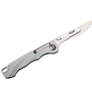 Tungyi Daily Pocket Folding Utility Knife with 10 Replaceable Quick Change Blades, Ultra Compact and Lightweight (Grey)