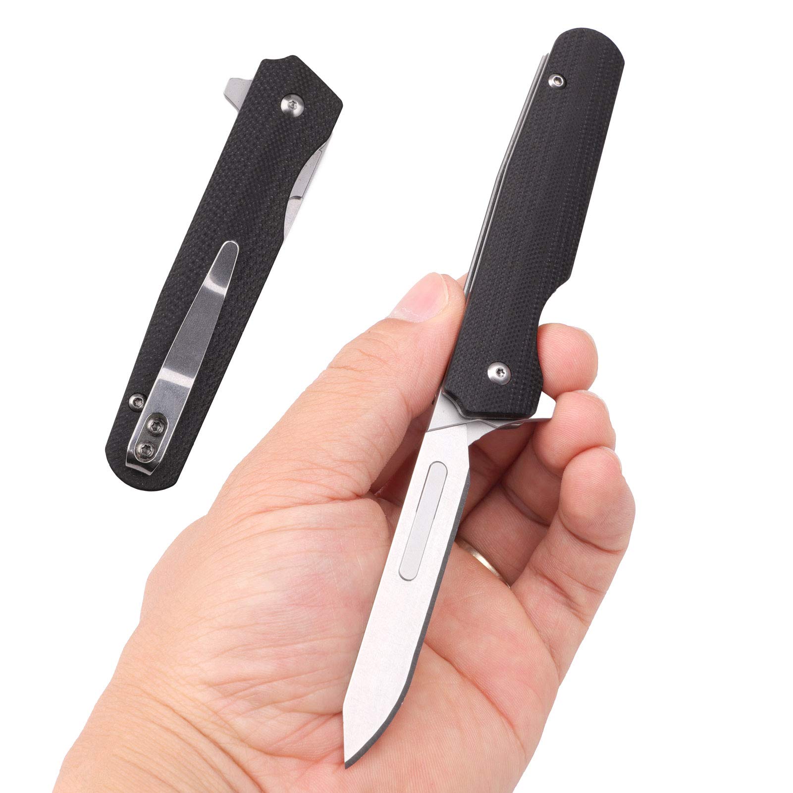 Samior S085 Compact Flipper Scalpel Folding Pocket Knife with 5pcs 440C #60 Replaceable Blade, 3.64" G10 Handle with Liner Lock, Utility EDC Keychain Knives, 1.8oz