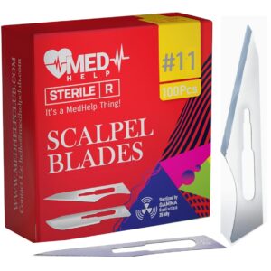 MedHelp Pack of 100 Disposable Surgical Blades 11, Size 11 Medical Scalpel Blades for Surgical Scalpel Knife, High Carbon Steel Dermablade Blades. Individually Wrapped 11 Blade