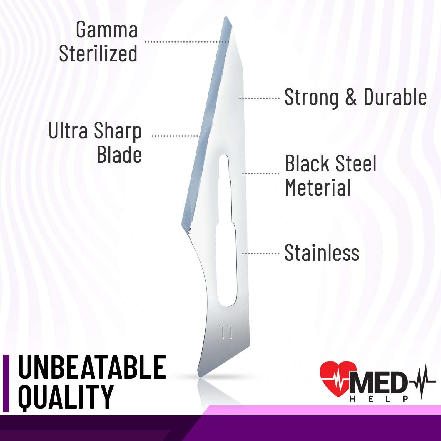 MedHelp Pack of 100 Disposable Surgical Blades 11, Size 11 Medical Scalpel Blades for Surgical Scalpel Knife, High Carbon Steel Dermablade Blades. Individually Wrapped 11 Blade