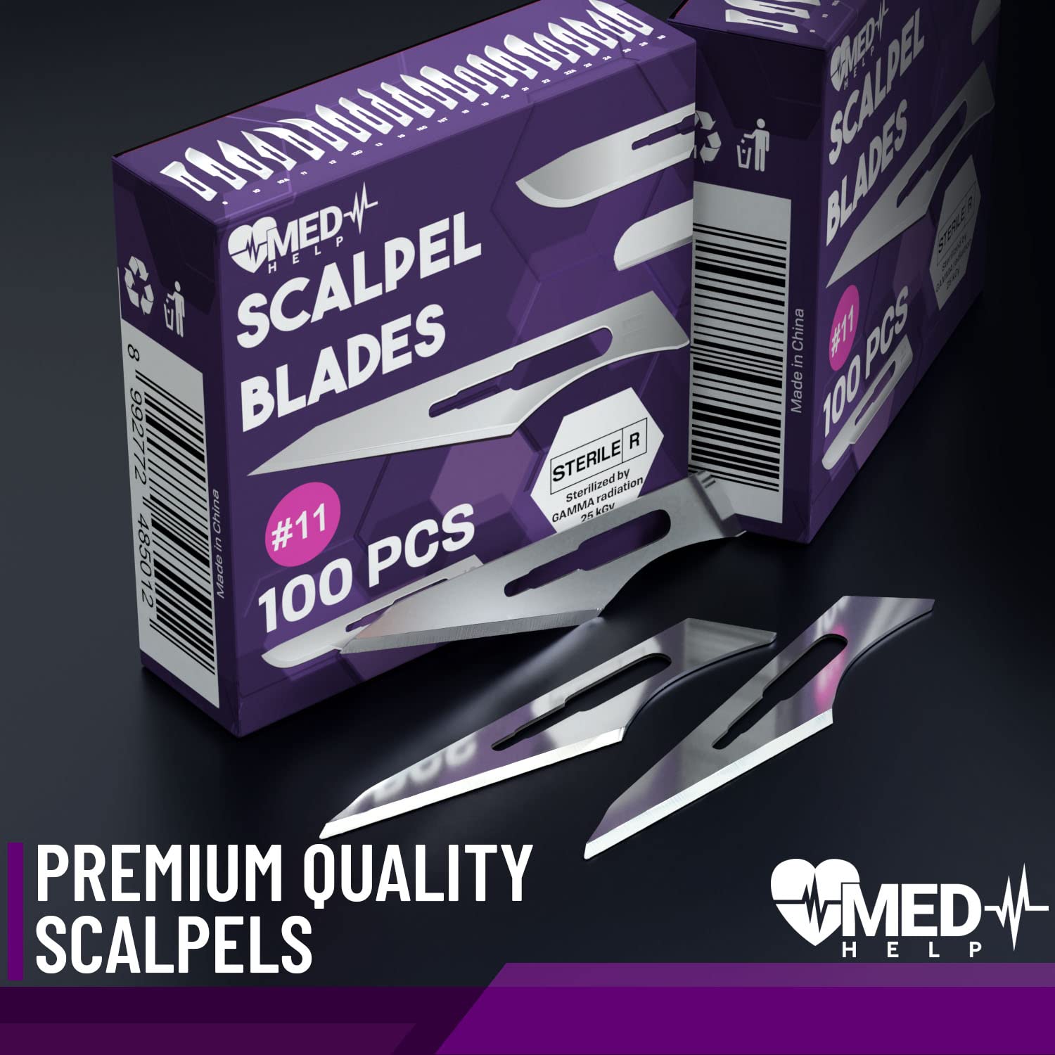 MedHelp Pack of 100 Disposable Surgical Blades 11, Size 11 Medical Scalpel Blades for Surgical Scalpel Knife, High Carbon Steel Dermablade Blades. Individually Wrapped 11 Blade