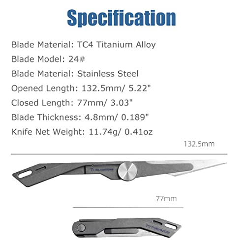 TITANER Titanium Utility Knife Scalpel Knife EDC Tool Knife with #24 Blade